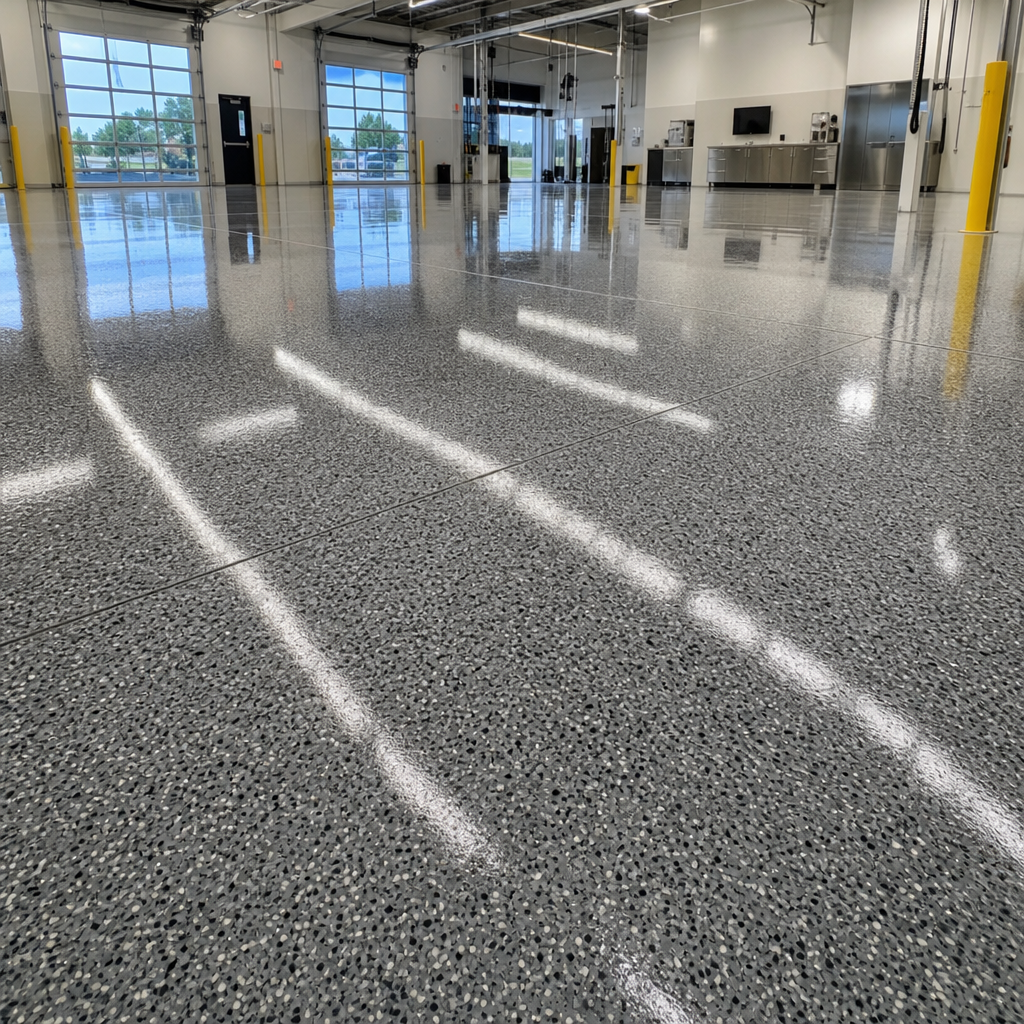 epoxy flake flooring Omaha garage floor with decorative flake finish