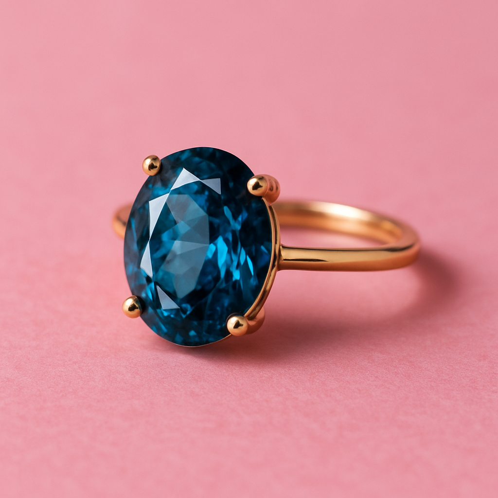 Gemstone ring that is professionally photographed with a modern and trendy pink 